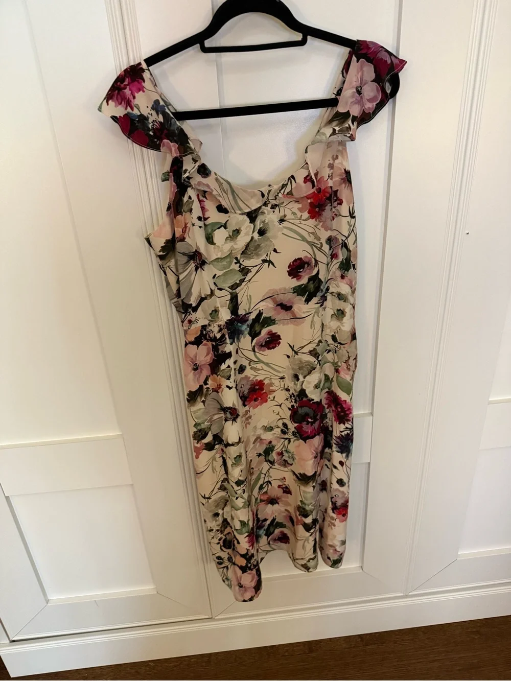 Amour Vert Cream Floral Midi Dress with Pink, Green & Red Accents